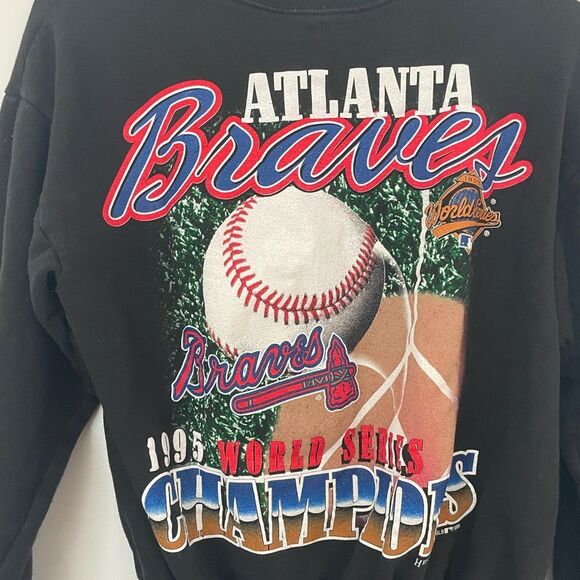 Vintage Atlanta Braves Baseball 1995 Black World Series Sweatshirt womens small - Picture 3 of 7